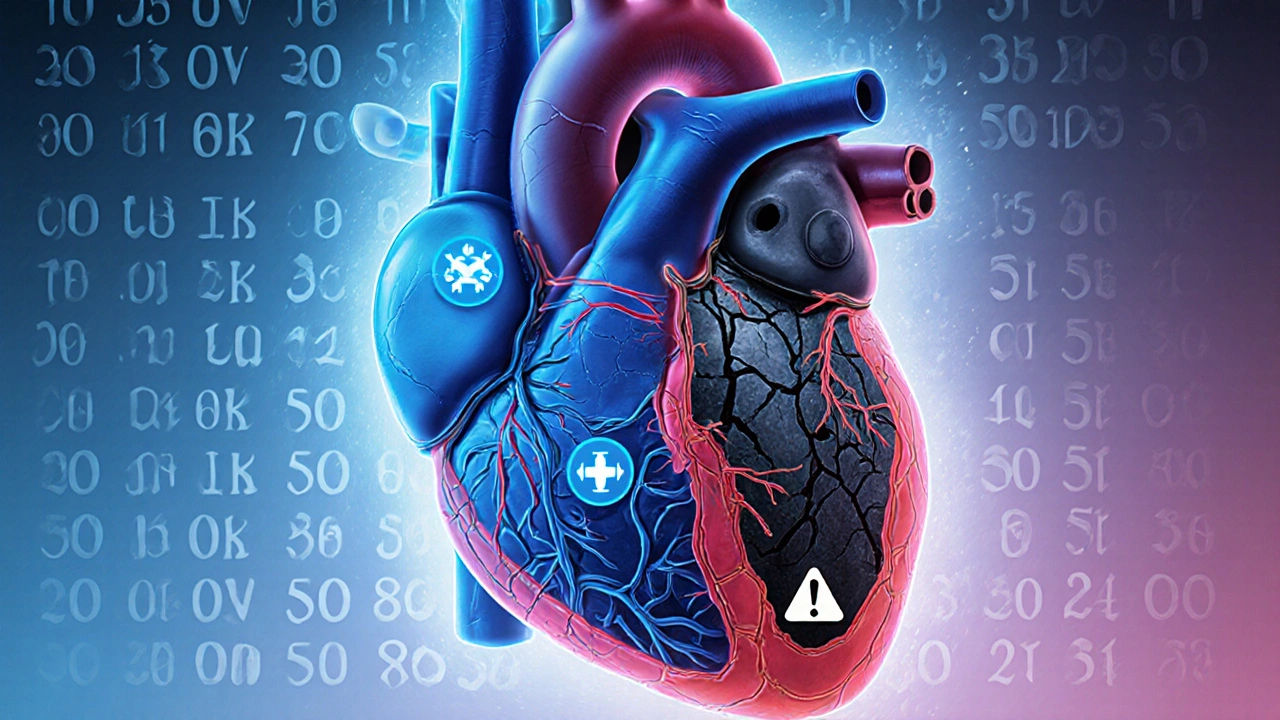 Схематичное изображение двигателя как человеческого сердца: здоровое и изношенное.