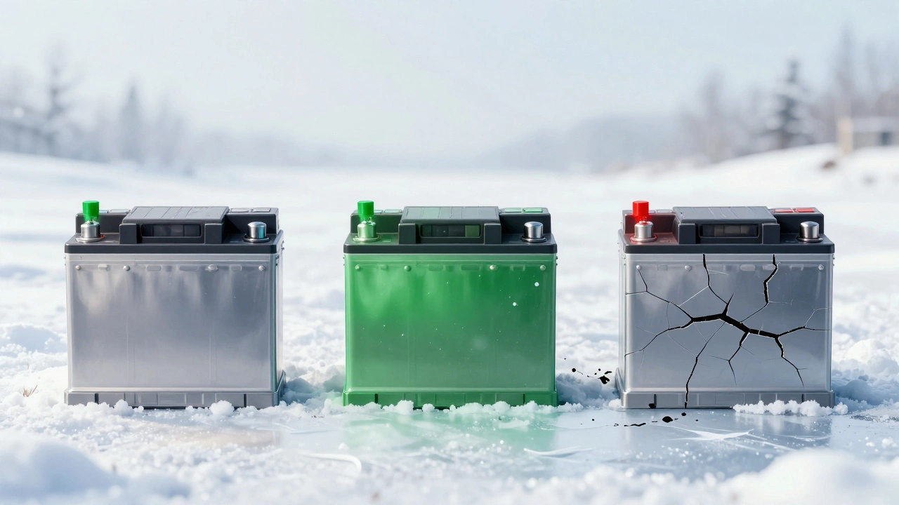 Визуальная хронология жизни аккумулятора: новый, в процессе износа и мертвый.