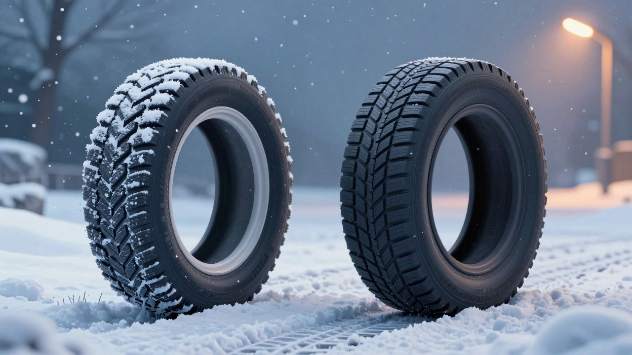 Сравнение зимней и всесезонной шины на снегу: одна цепляется, другая скользит