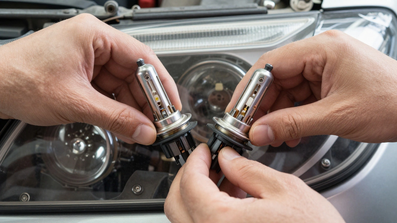 Механик устанавливает пару ламп для равномерного освещения