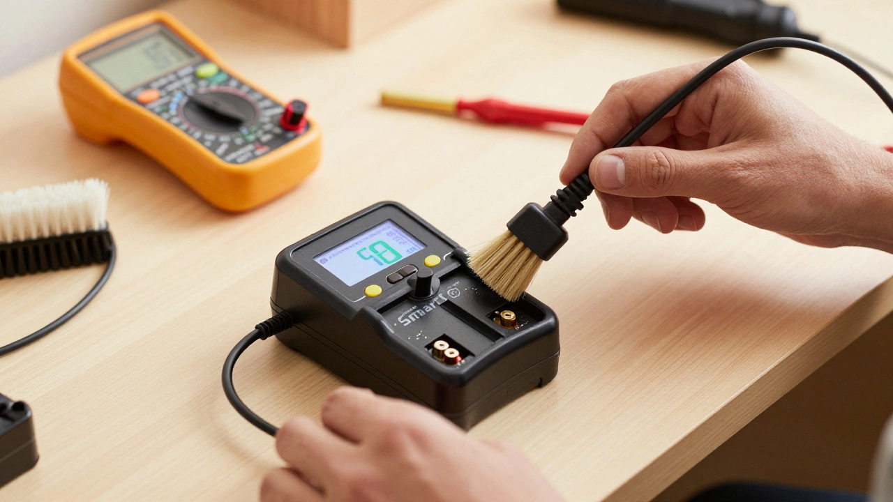 Процесс зарядки автомобильного аккумулятора с помощью умного зарядного устройства